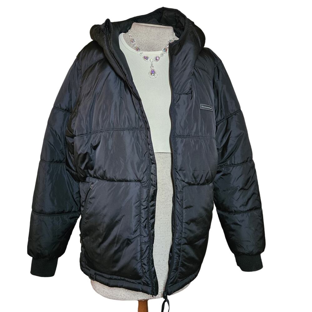 Black Winter Parka Jacket with Hood Size Small